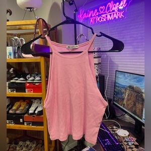 ZARA Pink Ribbed High-Neck Tank Top